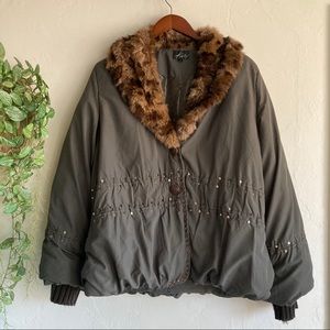 Vtg 80 Lightweight Puffer Cheetah Print Fur Collar